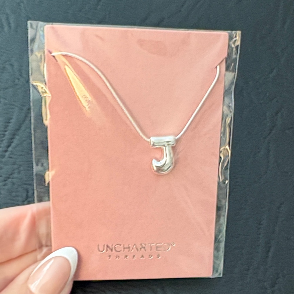 “J” Bubble Initial Pendant Necklace in Sterling Silver.